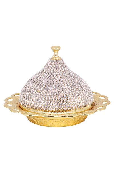 KREATİF HEDİYELİK Savarovski Stone Sugar Bowl Yellow