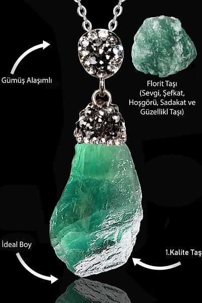 Tesbih Atölyesi Green Fluorite Zircon Stone Necklace - Raw Unprocessed, Certified