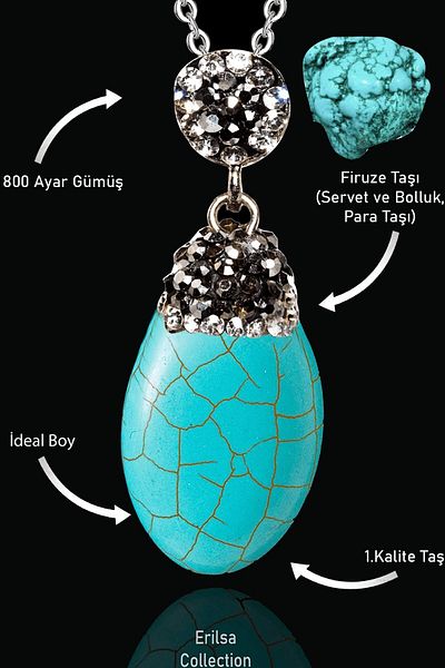 Tesbih Atölyesi Zircon Stone Xl Oval Model Turquoise Necklace - Certified and Turquoise Stone