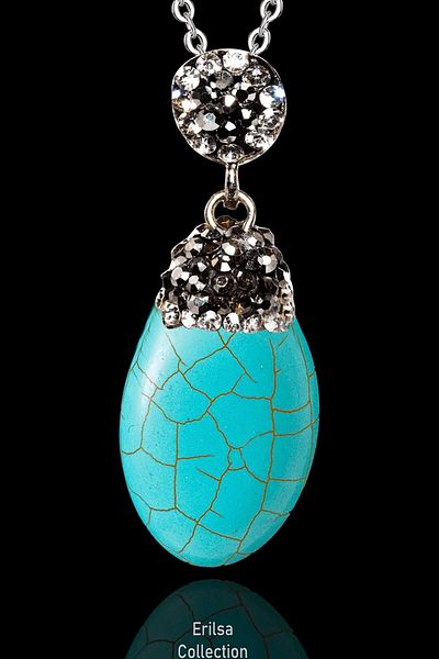 Tesbih Atölyesi Zircon Stone Xl Oval Model Turquoise Necklace - Certified and Turquoise Stone
