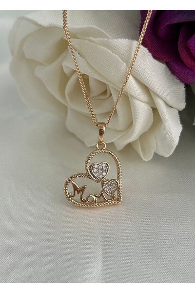 XUPING JEWELRY Steel Necklace with Mom's Writing Heart