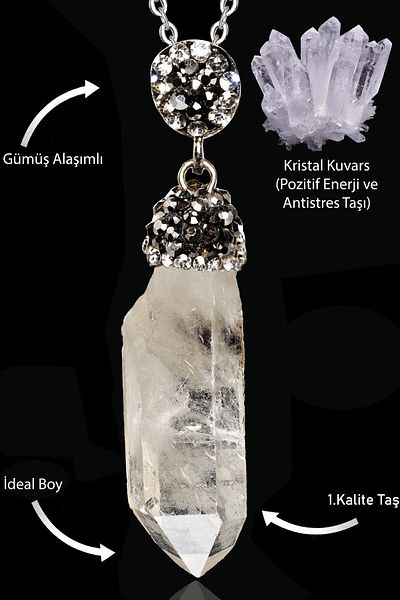 Tesbih Atölyesi Certified Raw Embroidered Crystal Quartz Necklace with Zircon Stone