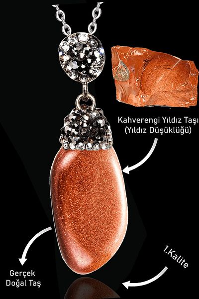 Tesbih Atölyesi Zircon Stone Drummed - Brown Star Necklace, Certified