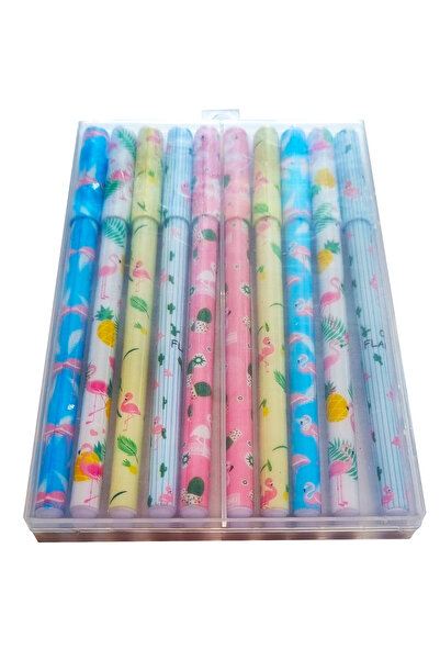 Modellino مجموعة من 10 أقلام حبر جاف من الجل بنمط الفلامنغو باللون الأزرق - ص...
