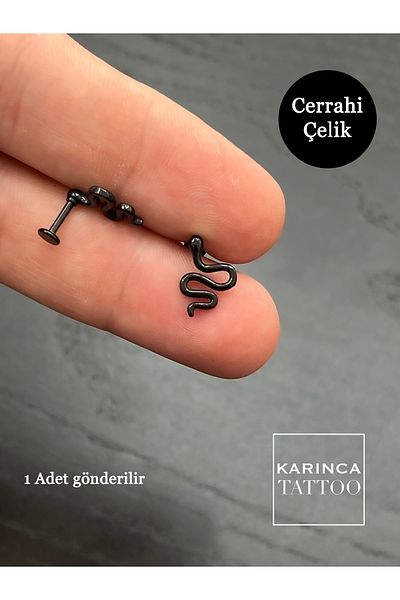 Karınca Piercing Black Snake Piercing - Conch Flat Helix Cartilage Surgical Steel Tragus