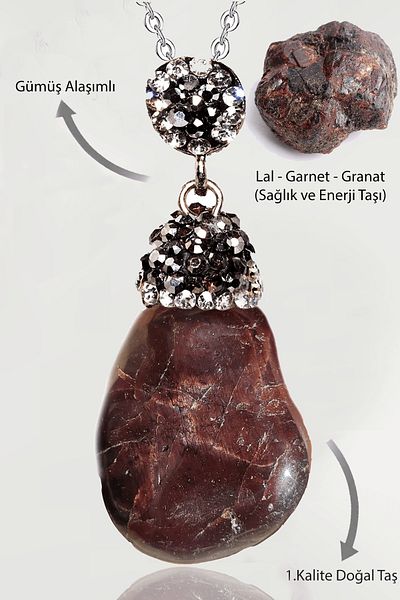 Tesbih Atölyesi Lal Garnet Granate Stone - Raw Unprocessed Necklace with Zircon Stone