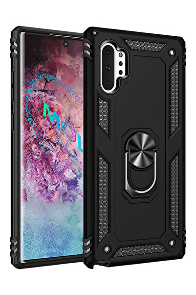 Molly Samsung Galaxy NOTE 10 PLUS İçin Siyah Megatron Yüzüklü Tank Silikon Kılıf