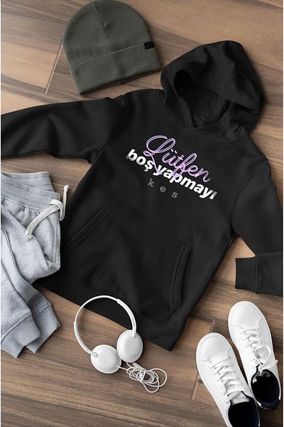 swOzz Hanorac negru oversize din bumbac, unisex, cu scris, vă rugăm să nu lăsați gol