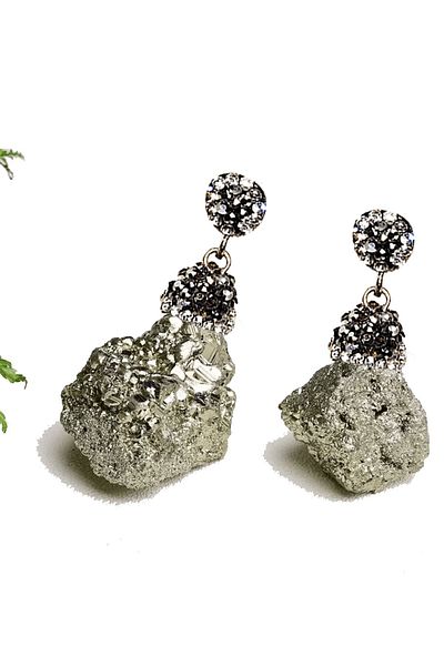 Tesbih Atölyesi Raw Unprocessed Zircon and Pyrite Stone Certified Necklace