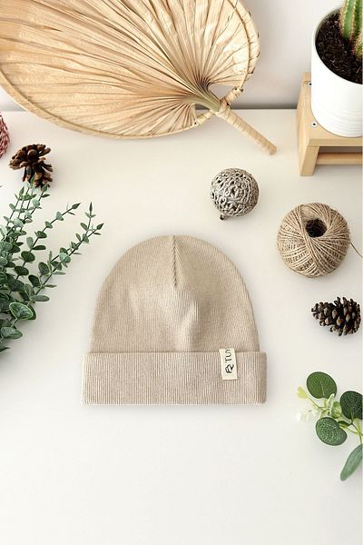 Doğan Collection Rib Beige Beret - Children's Folded
