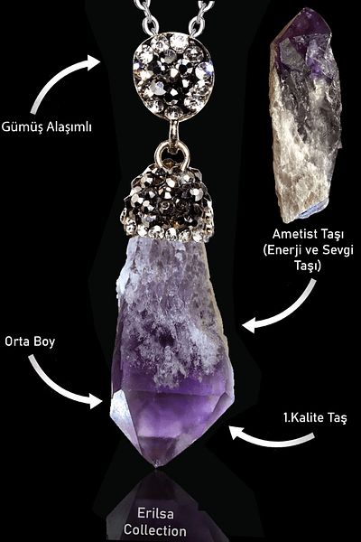 Tesbih Atölyesi Raw Unprocessed Certified Zircon and Amethyst Stone Necklace