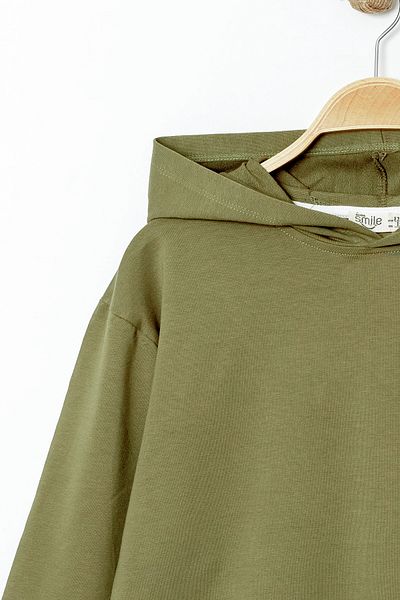 Smile Kids Khaki Boy's Hooded Basic Sweatshirt 5-13 Years - 3537-4