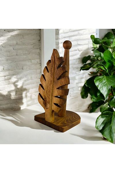 Kütük shop Дървена поставка за салфетки с шарка на листа - хартиена кърпа