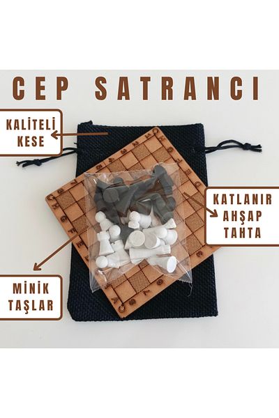 İLGİNÇ ÜRÜNLER MARKETİ Wooden Mini Chess Set - Pocket Chess, School Picnic Camping Gift