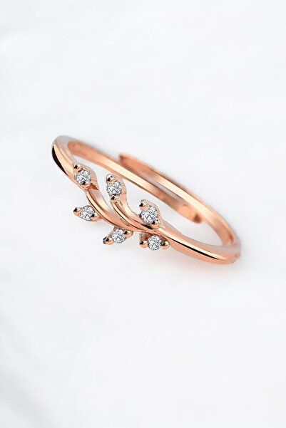 jelux silver Gümüş 925 Ayar Zirkon Taşlı Ayarlanabilir Rose Renkli Yüzük