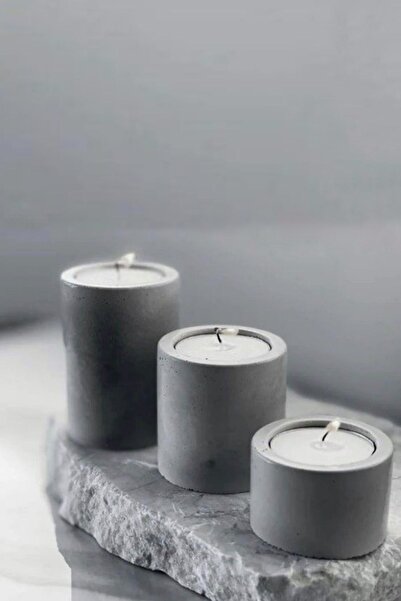 LALEZEN HOME 3lü Beton Mumluk Mumlar Dahildir Tealight mum