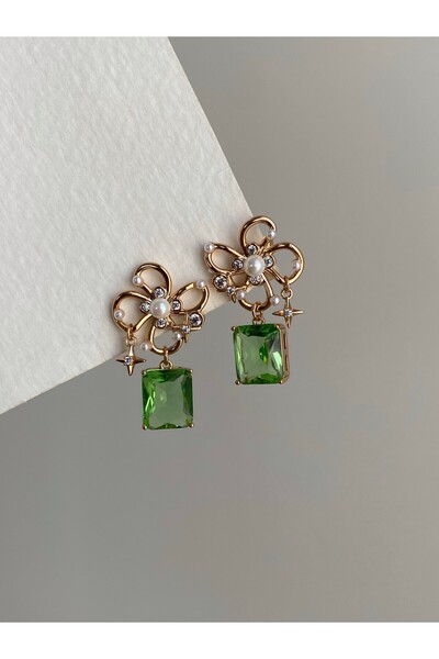 Owentis Çelik Yeşil Taş Radyant Kesim Işıltılı Bernice Küpe -kararma Yapmaz-