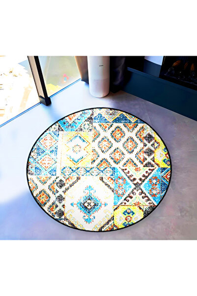 Rugs Modern Halı Mira Round Blue Green Ethnic Patterned Woven Base Decorative...