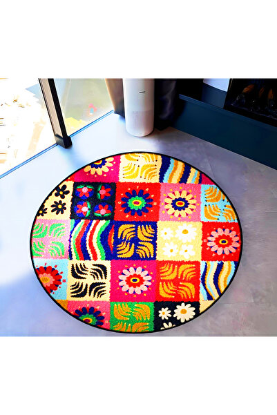Rugs Modern Halı Mira Round Multicolor Patchwork Patterned Woven Base Decorat...
