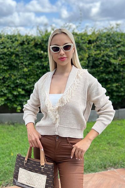 For Angels Beige Cardigan - Fringed Design