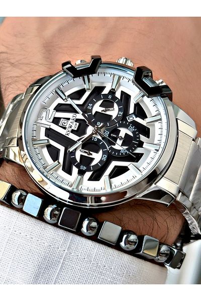 Reward Men's Silver Colored Large Case Steel Cord Wrist Watch + Bracelet