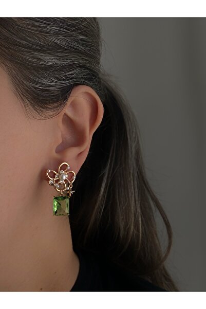 Owentis Çelik Yeşil Taş Radyant Kesim Işıltılı Bernice Küpe -kararma Yapmaz-