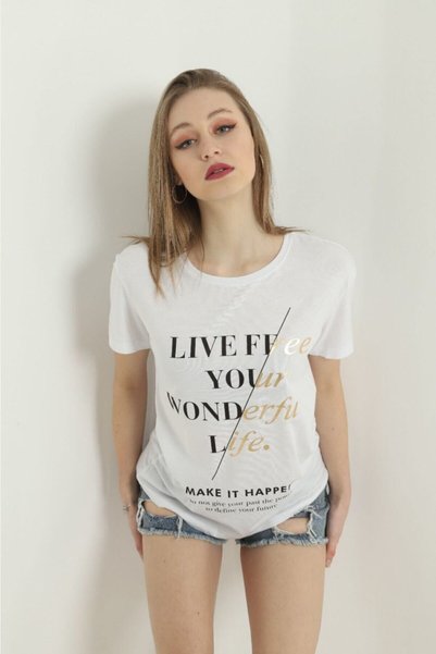 WoolnClyde Women's Casual White Cotton Oversize Comfortable Cut Short Sleeve Round (bicycle) collar T-shirt