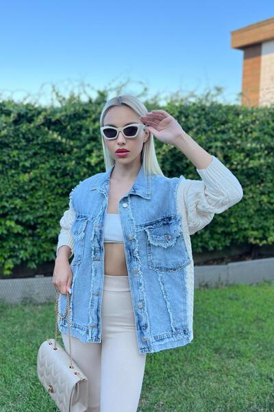 For Angels Beige Denim Jacket - Sleeve and Side Hair Braided