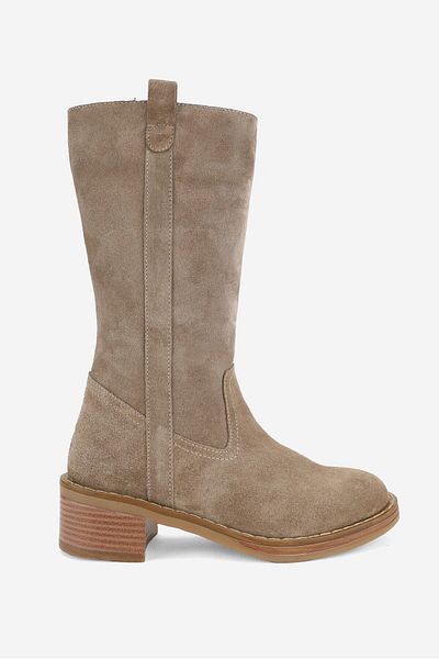 TUNAELLİ Γυναικείες μπότες Mink Suede - Κοντό τακούνι με φερμουάρ