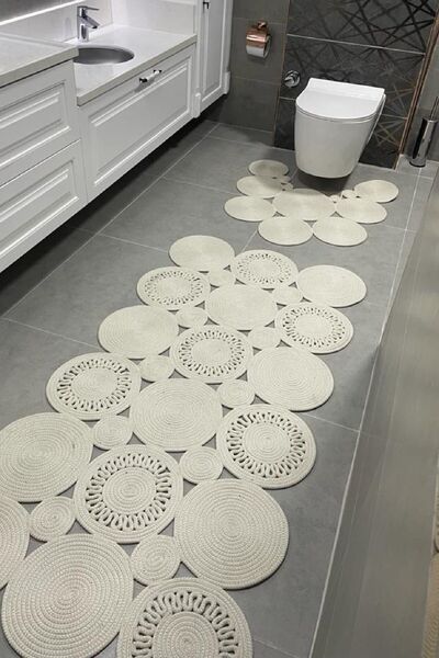 GNG Home Tekstil Jüt Hasır Dikdörtgen Ve Klozet Önü Paspas 2 Li Takım Krem