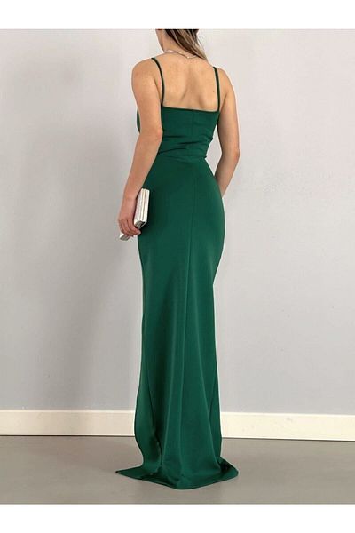 WoolnClyde Γυναικείο Emerald Scuba Stretchy ύφασμα με μακρύ λουράκι με βαθύ σκίσιμο λεπτομέρεια βραδινό φόρεμα με διπλό στήθος Αρραβώνας αποφοίτησης