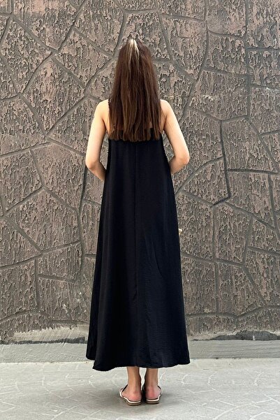 Genel Markalar Kadın İsabel Ayarlanabilir Askılı Uzun Siyah Elbise