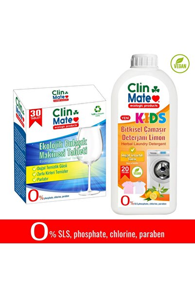 Clinmate مجموعة أقراص الأطباق البيئية المكونة من قطعتين - منظف غسيل الأطفال العشبي 30 مل، 750 مل، 20 مل