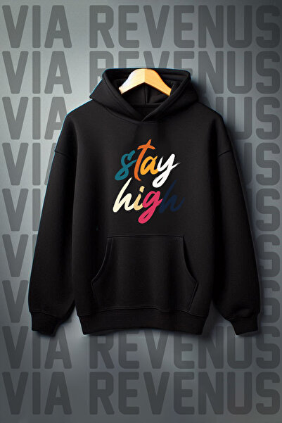 Vordevia Світшот з капюшоном і кишенями на грудях, з принтом Stay High, 3 нит...