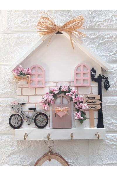 EL YAPIMI Psacraft Çeyizlik Soft Pudra Pencereli 23 X 25 Ahşap Mdf Anahtarlık Askısı