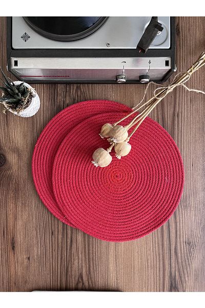 KARNAVAL HOME Volonte Red Jute - 2 Piece American Service Platter New Year Knitted Wicker Series
