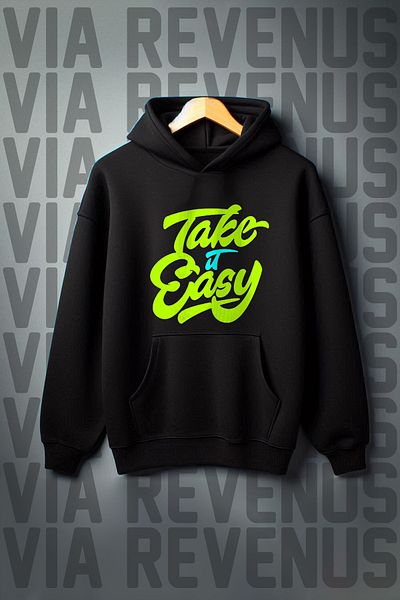 Vordevia Take It Easy Printed - 3 Thread Kangaroo Pocket, Wide Fit Hooded Sweatshirt