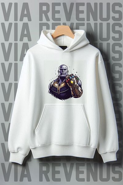 Vordevia Thanos Printed - 3 Thread Kangaroo Pocket, Wide Fit Hooded Sweatshirt