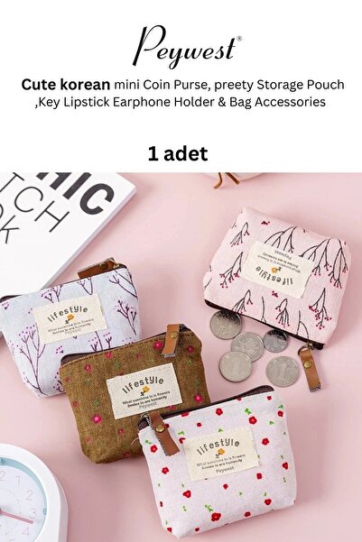 PEYWEST Women's Mini Coin Purse - Multi-Purpose, Korean Canvas, 11x8 cm