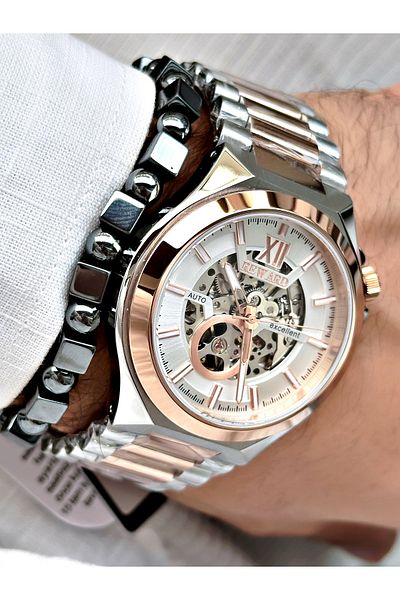 Reward Men's Wristwatch - Rose Silver Color, Steel Case and Mechanism + Bracelet