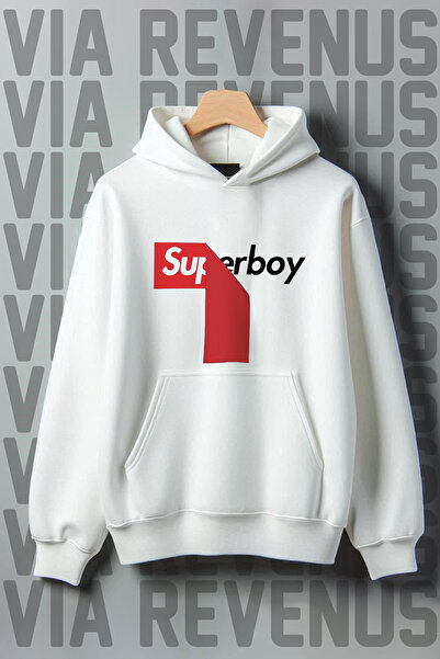 Vordevia Hanorac cu glugă cu imprimeu Super Boy, cu buzunar cangur, cu 3 fire...