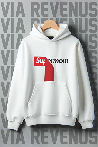 Vordevia Hanorac cu glugă cu imprimeu Super Mom, buzunar cangur, cu 3 fire