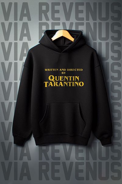 Vordevia Quentin Tarantino Printed Black Hooded Sweatshirt - Kangaroo Pocket, 3 Thread