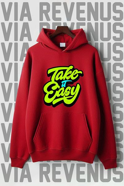 Vordevia Take It Easy Printed - 3 Thread Kangaroo Pocket, Wide Fit Hooded Sweatshirt