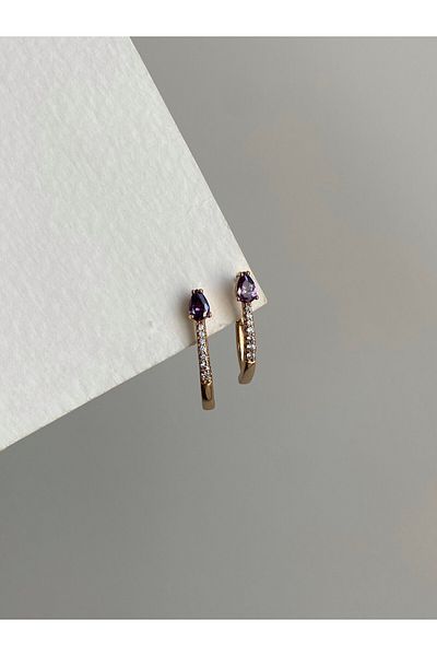 Owentis Rose Gold Steel Lauretta Earrings - Purple Drop Stone, No Darkening
