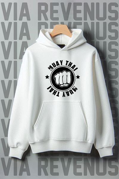 Vordevia Muay Thai Printed Oversize Hooded Sweatshirt - Kangaroo Pocket, 3 Thread Raster