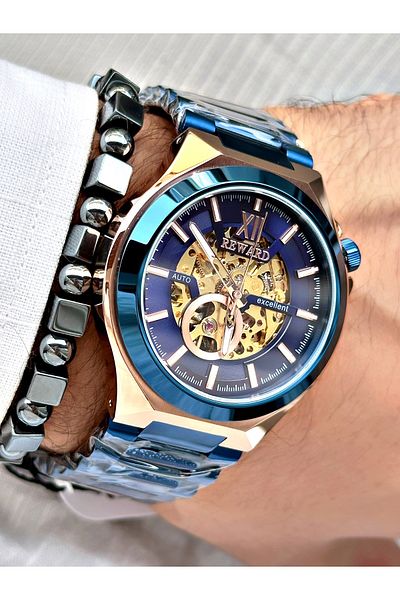 Reward Navy Blue Luxury Men's Wristwatch - Steel Case, Mechanism and Bracelet Included