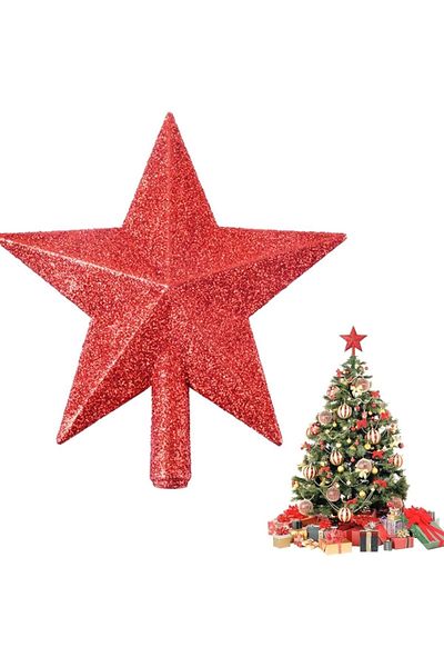 Yenigeldi Red Glitter Tree Top Star New Year Party Ornament 15 cm