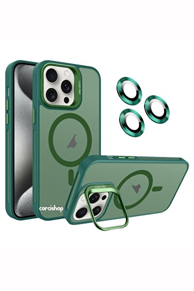 corcishop iPhone 16 Pro Max Uyumlu Kılıf Açılır Kamera Stand Magsafeli Mat Re...