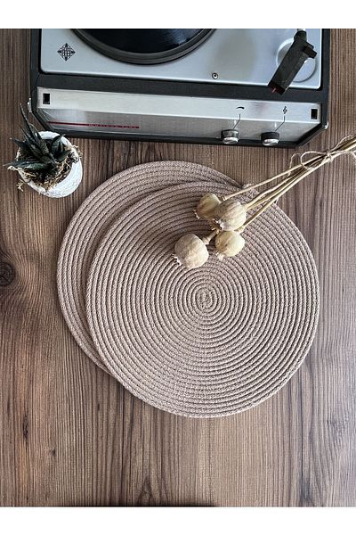 KARNAVAL HOME Volonte Milk Coffee Jute American Serving 2-Piece Knitted Straw Plate